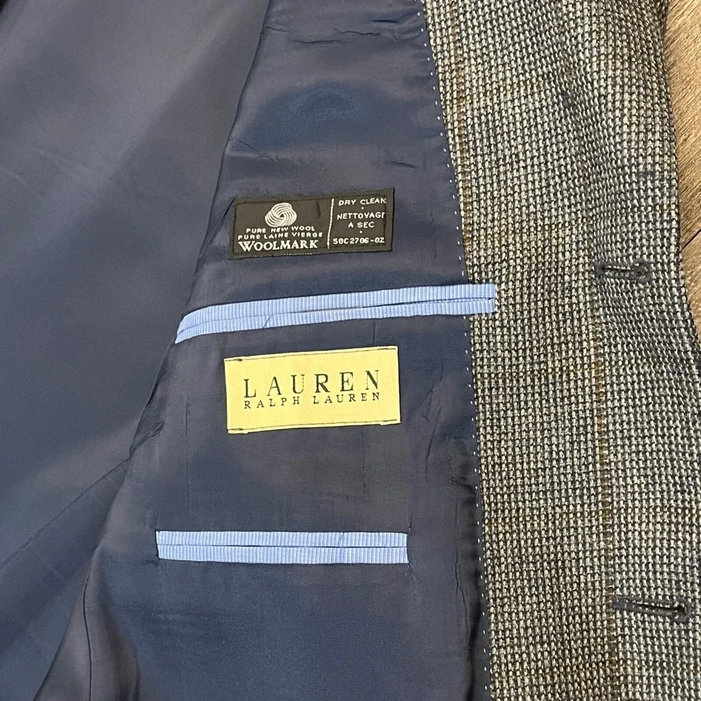 Lauren Ralph Lauren Men Wool Blazer 40R Sport Coat 3 Button‎ Windowpane Gray